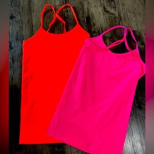 Vibrant Women's Strappy Tops - Neon Orange and Pink